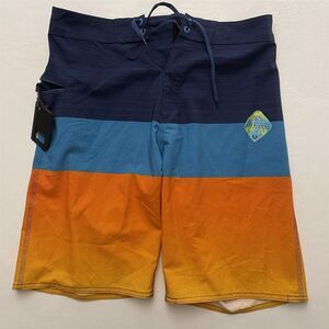 NWT Burnside 30 x 11" Color Block Performance Board Shorts‎ Zip Pocket Wax Comb